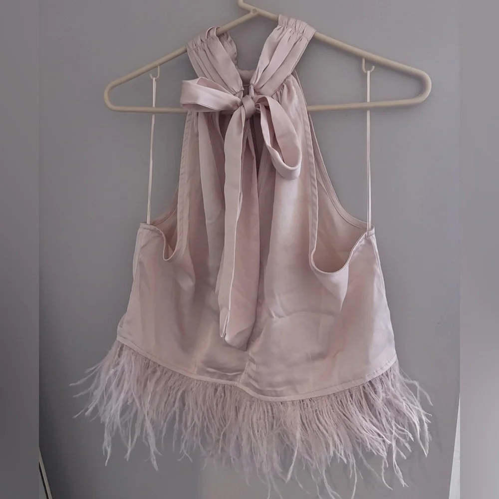 Strut & Bolt | Blush Pink Halter Top with Feather Detail - Picture 9 of 12